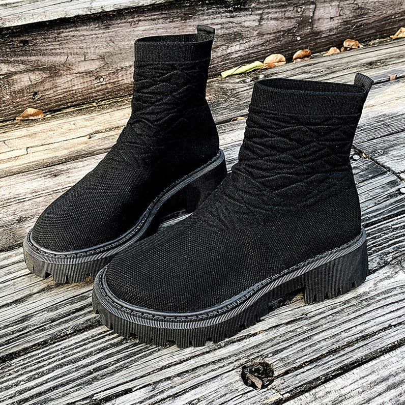 Botas Martin femininas de salto grosso, cor sólida, casuais e confortáveis