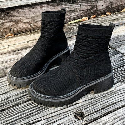 Botas Martin femininas de salto grosso, cor sólida, casuais e confortáveis