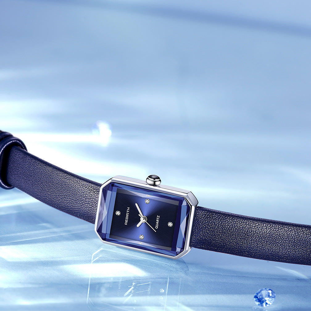 Relógio de quartzo artístico e requintado com cinto de diamante quadrado