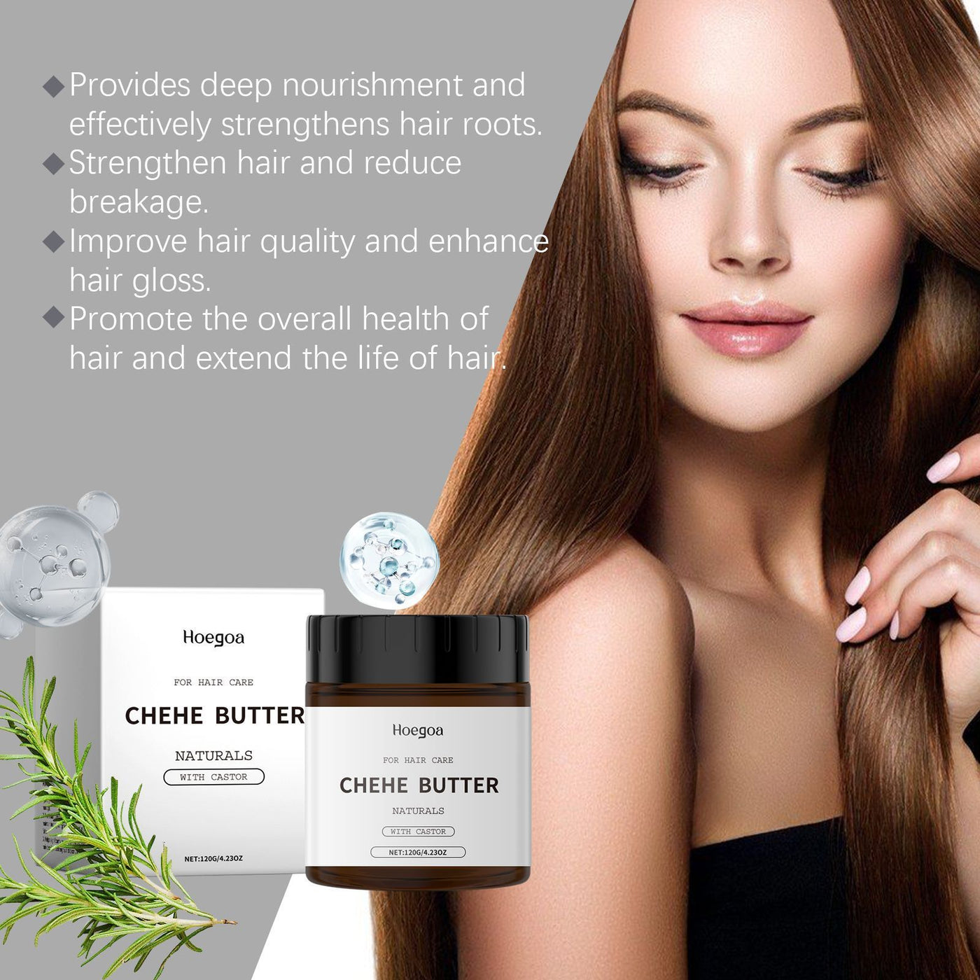 Máscara de óleo de rícino para cabelos e cuidados nutritivos