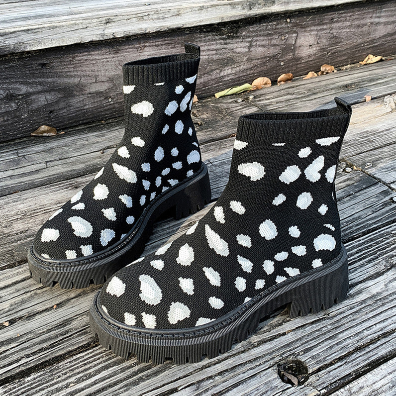 Botas Martin femininas de salto grosso, cor sólida, casuais e confortáveis