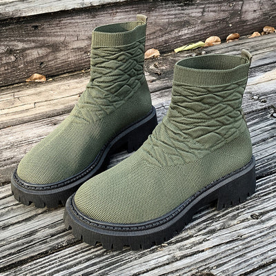 Botas Martin femininas de salto grosso, cor sólida, casuais e confortáveis