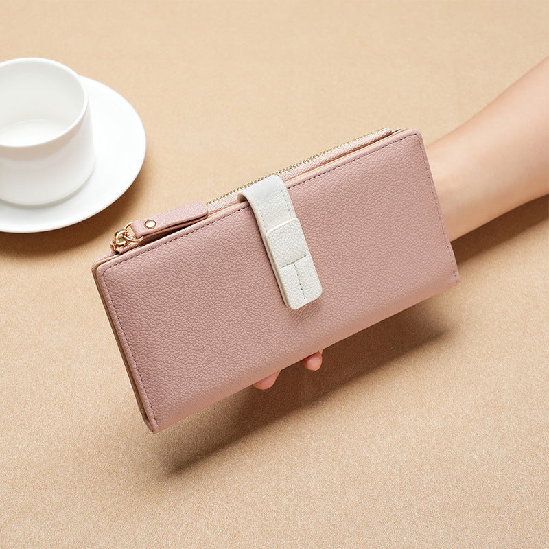 Carteira feminina longa com vários compartimentos para cartões e zíper, fivela, estilo coreano, de alta qualidade