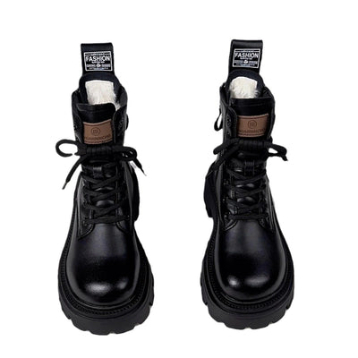 Botas de algodão com forro de lã e sola grossa integradas de pele para mulheres