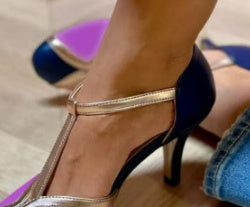 Salto alto da moda, bico redondo, tamanho grande, cor combinando