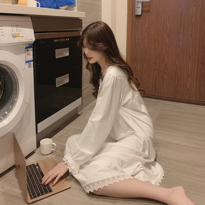 Camisola de manga comprida feminina estilo princesa renda fofa coração feminino