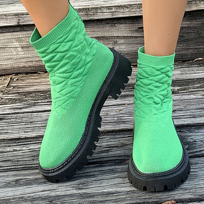 Botas Martin femininas de salto grosso, cor sólida, casuais e confortáveis