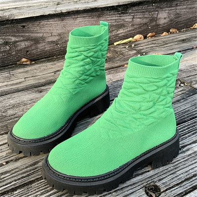 Botas Martin femininas de salto grosso, cor sólida, casuais e confortáveis