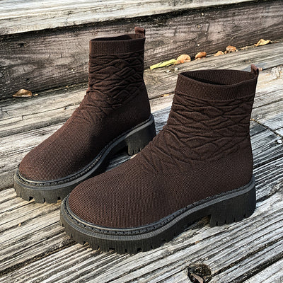 Botas Martin femininas de salto grosso, cor sólida, casuais e confortáveis