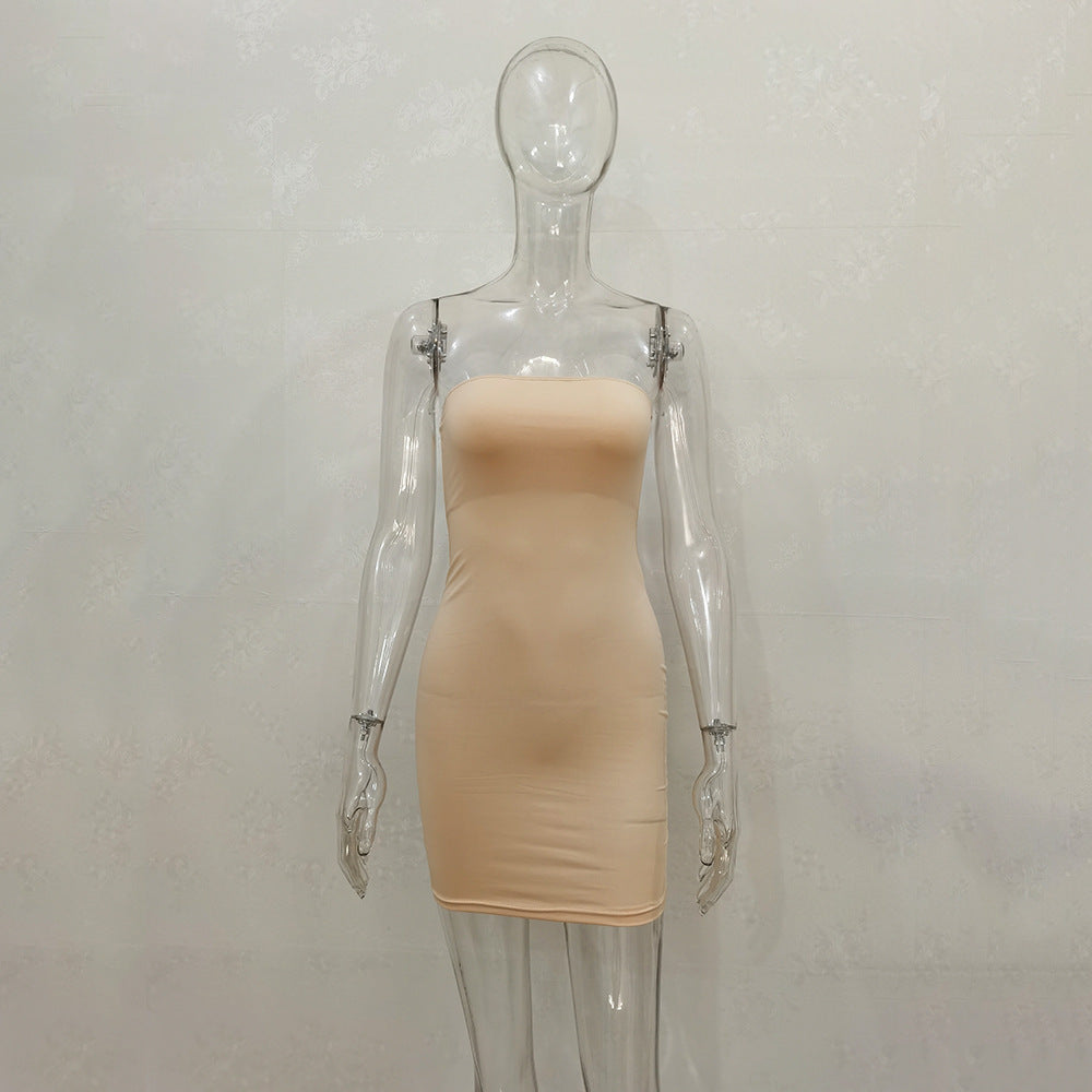 Vestidos femininos com gola única e envoltório no quadril