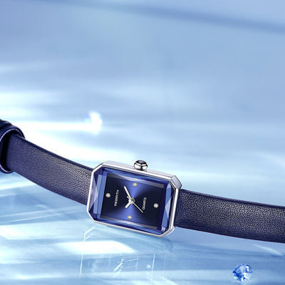 Relógio de quartzo artístico e requintado com cinto de diamante quadrado