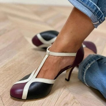 Salto alto da moda, bico redondo, tamanho grande, cor combinando