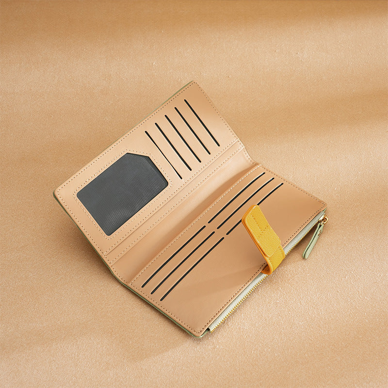 Carteira feminina longa com vários compartimentos para cartões e zíper, fivela, estilo coreano, de alta qualidade