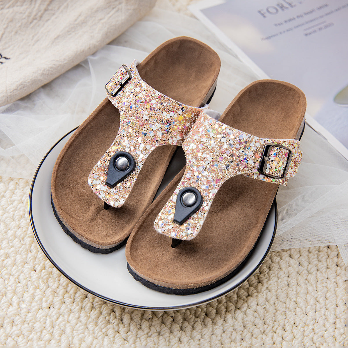 Chinelos de cortiça para casais, sapatos de praia e ao ar livre